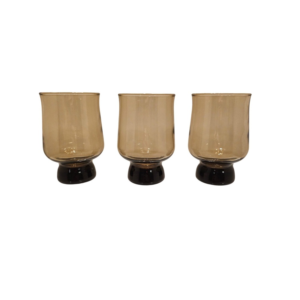 Vintage Smoky Brown Glass Tumblers Anchor Hocking‎ Tivoli Set of 3 MCM 5in